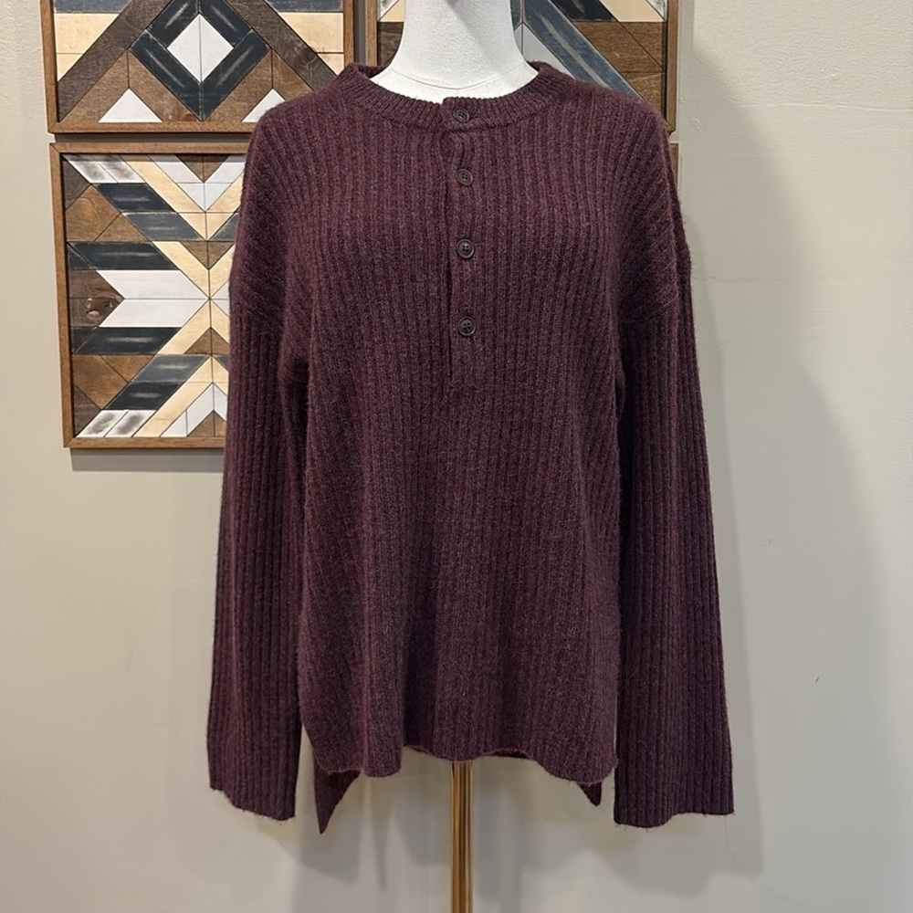 NakedCashmere Oversized Cashmere Ribbed Henley Sweater XS